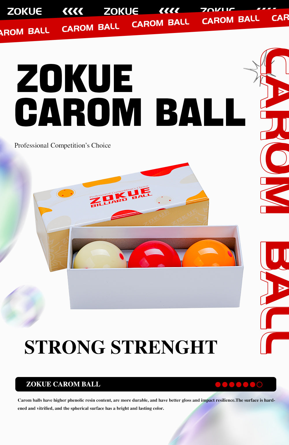 ZOKUE Carom Ball Set Carom Billiard Balls (61.5 mm) Complete 3 Ball Set for Beginner