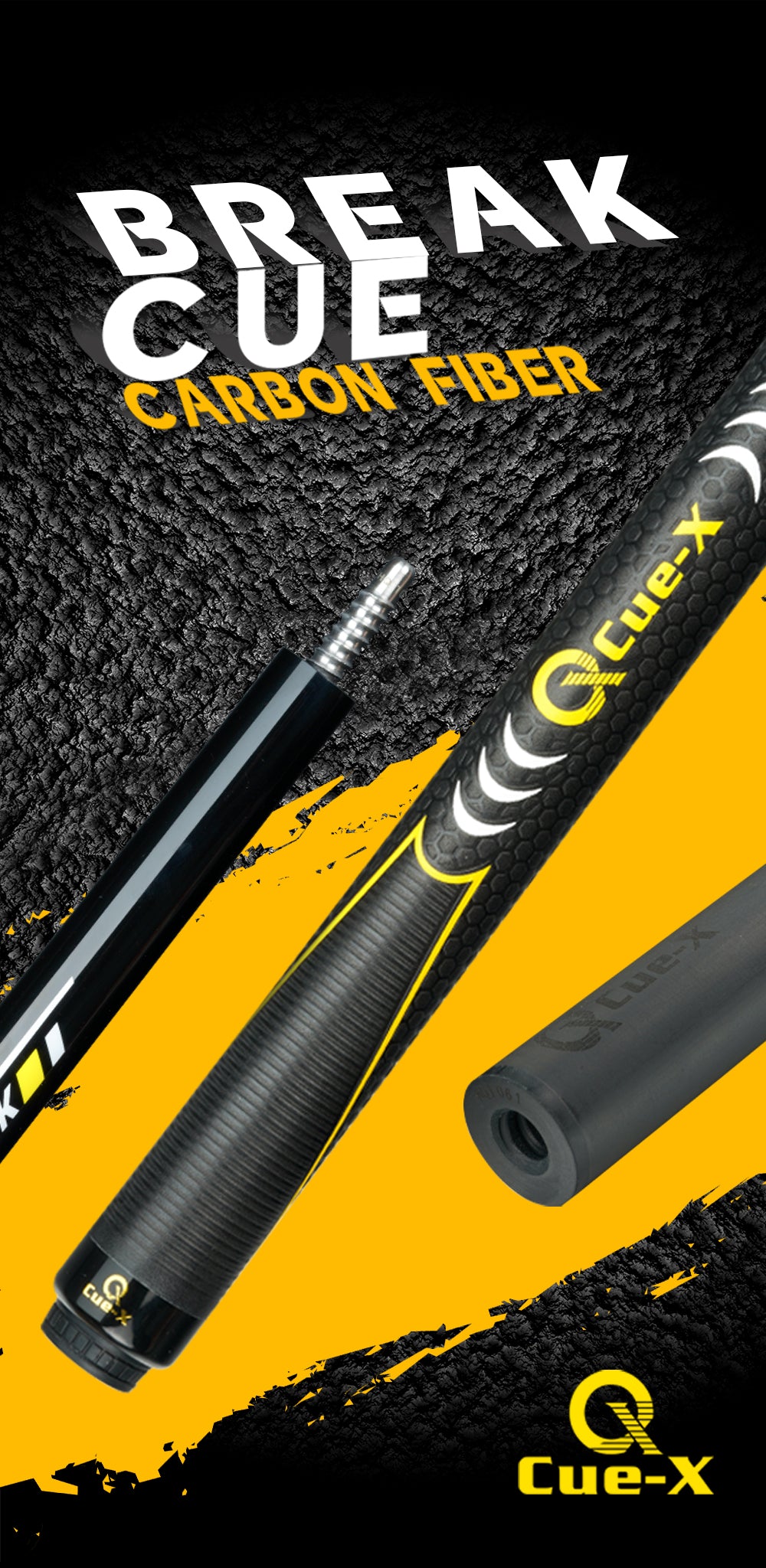 KONLLEN Cue-X-BK Billiard Cue Stick Carbon Fiber Shaft Punch Cue 13mm Bakelite Tip 3/8*8 Radial Pin Joint 58" Stick Pool Cue