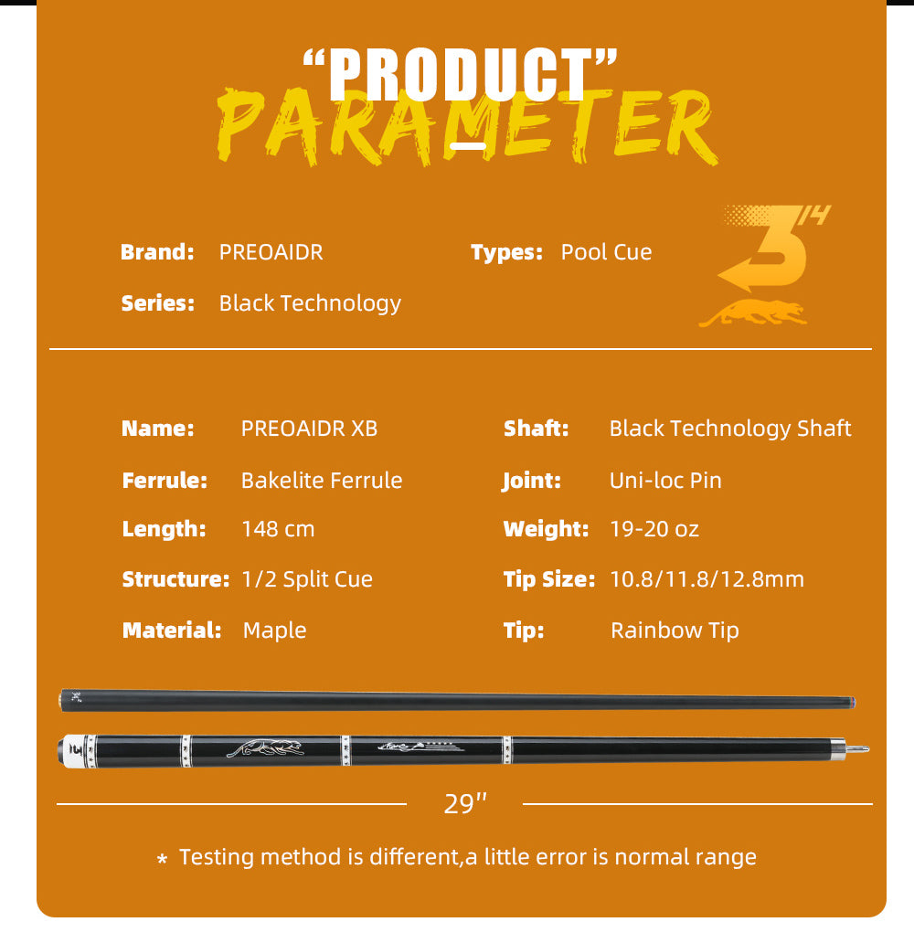 PREOAIDR 58" XINGBAO 1/2 Black Technology Billiard Pool Cue Stick 10.5/11.5/12.5mm Carbon Energy 1/2 Billiard Pool Cue Stick