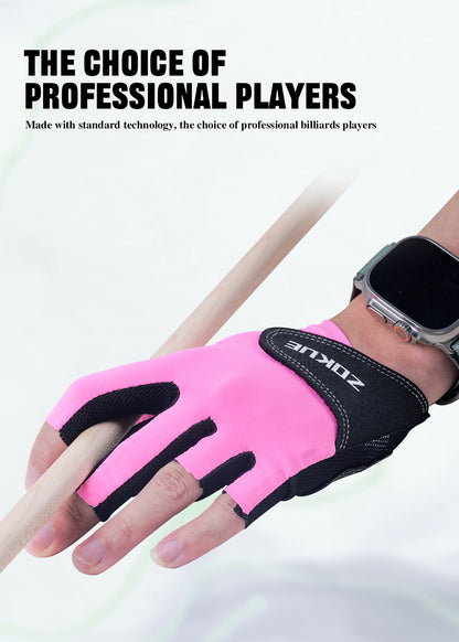 ZOKUE Glove Left Hand Medium Pink/Black High Quality Ballteck Korea Carom Glove 3 Fingers Professional Pool Glove Billiard Accessories