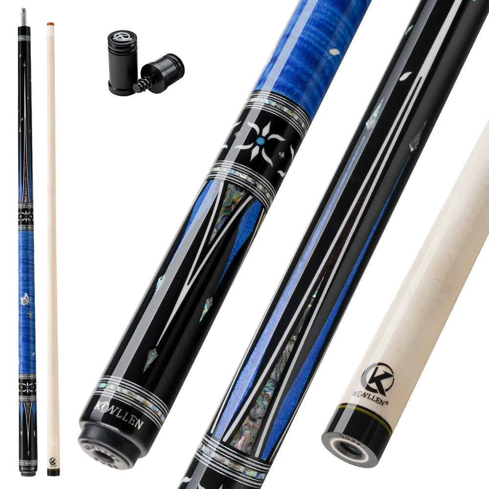 KONLLEN Butterfly Love Cues, KL-KB, 12.5mm Hardrock Maple Shaft Contains Carbon Tube Stick, Handmade Inlay Production Billiard