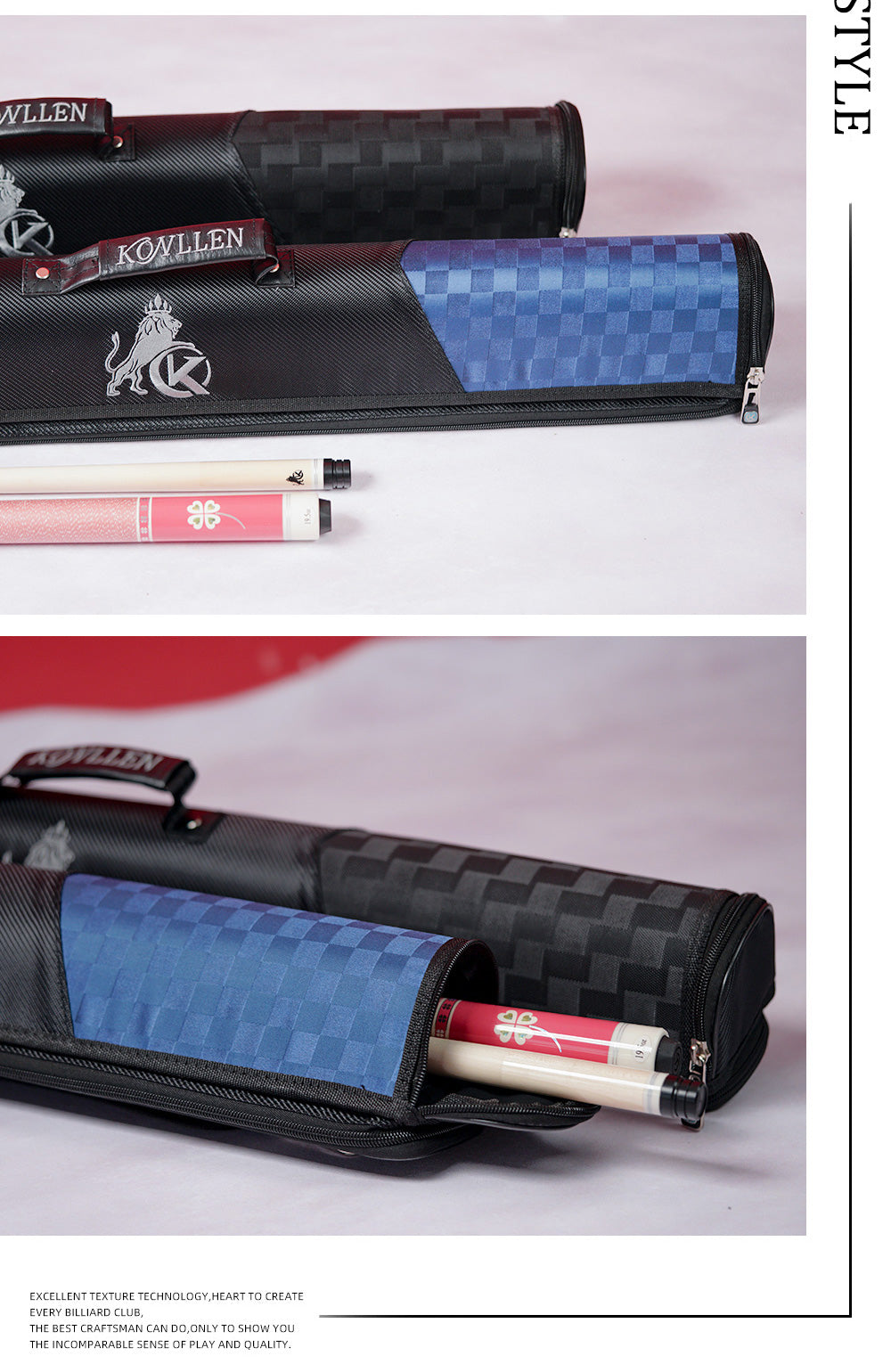 KONLLEN Hard Cue Case Bag, Billiard Stick Carrying Case, 6 Holes, 2x4 Pool Case, 86cm Length, Oxford Cloth, Billiard Accessories