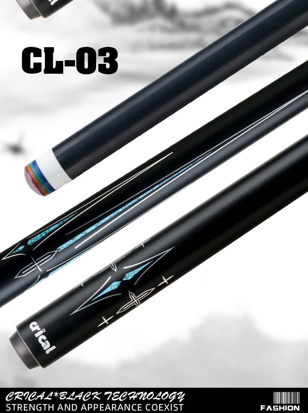 CRICAL CL-02/03 Carbon Fiber Pool Cue Stick Black Technology Low Deflection 12.4mm Tip Radial Joint Professional 1/2 Billiard