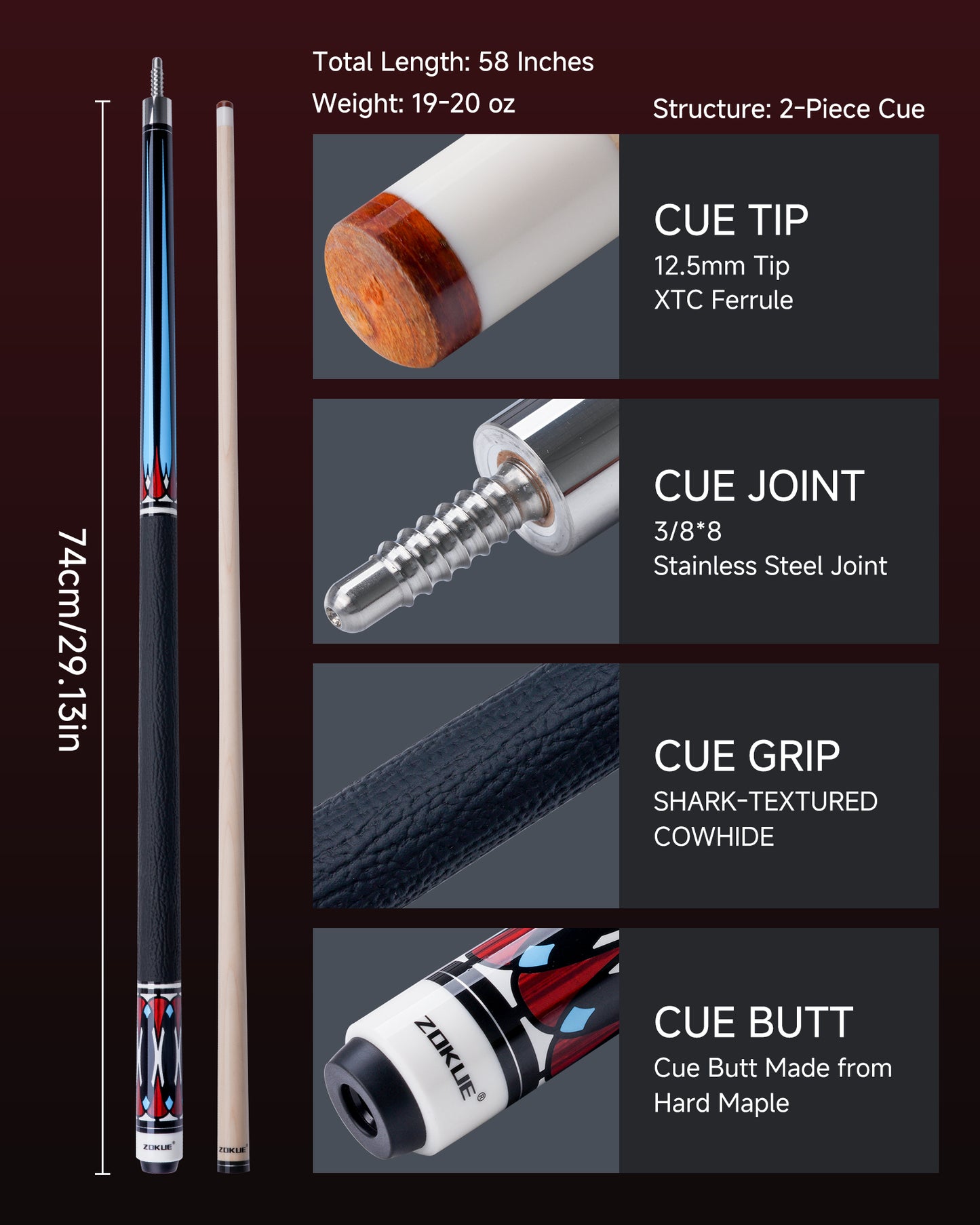 ZOKUE-FY-01 Pool Cue 12.5mm