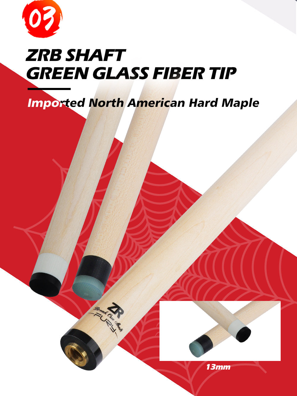 FURY BK Series Billiard Break Cue 13mm Green Glass Fiber Tip ZRB Half Technology Shaft Speed-Loc Joint Punch Cue Stick Kit