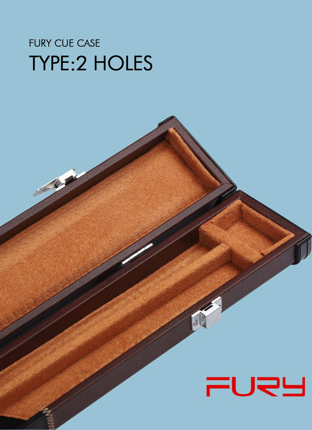 FURY Pool Cue Box 2 Holes Wine Red PU 3/4 Piece Snooker Box Durable Billiard Accessories