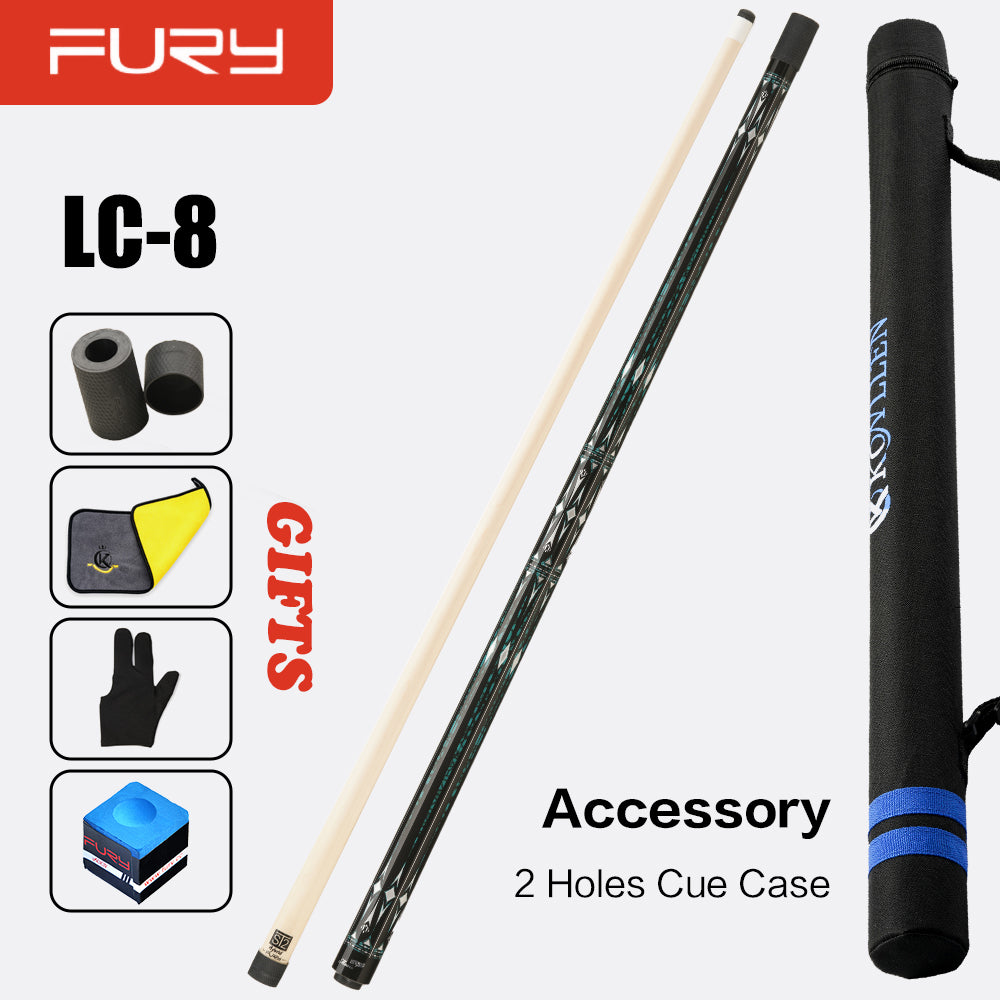 Fury LC Series Pool Cue Stick Kit Billiard Canadian Maple Shaft 12.5mm Tip Center Joint Radial Digital Engraving Bare Wrap Stick
