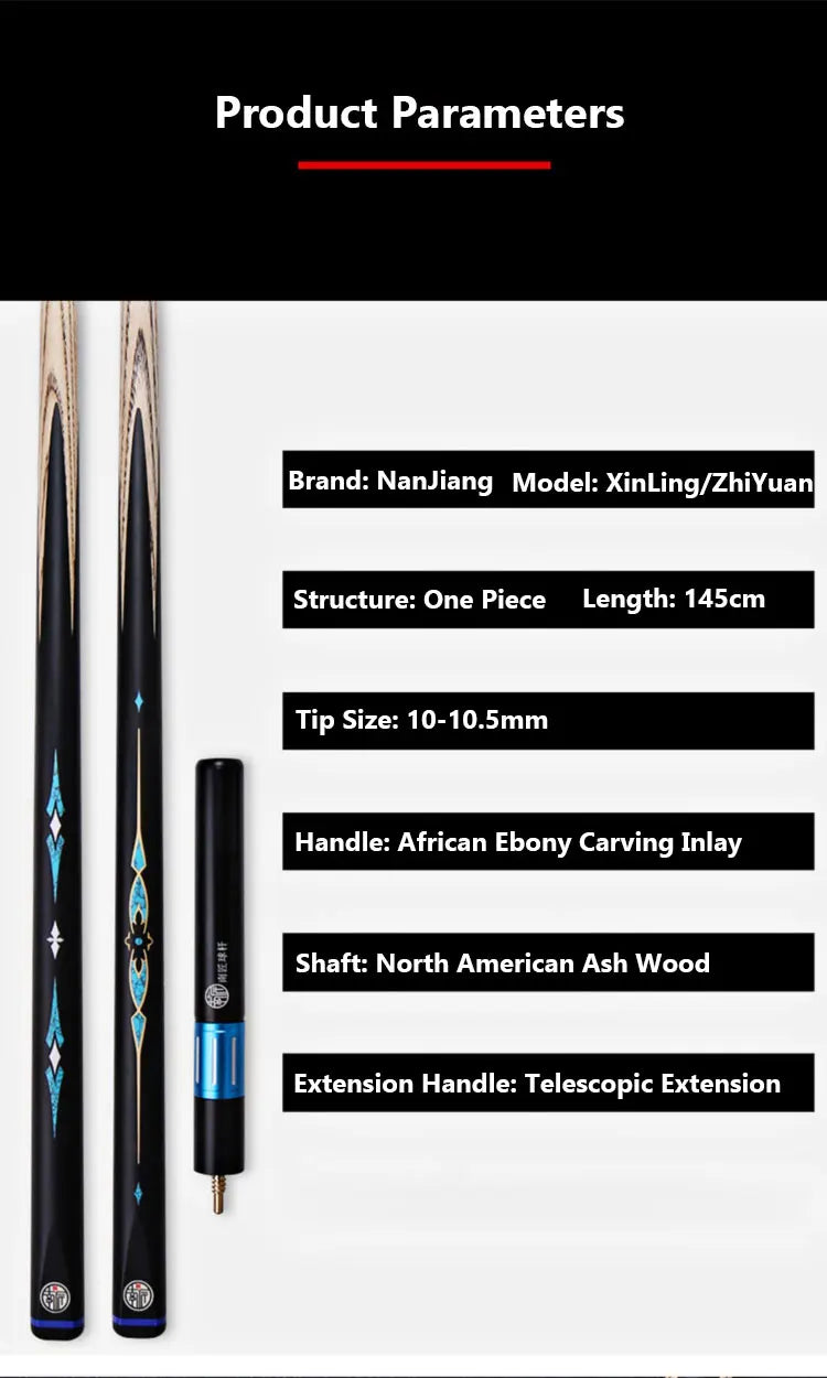 New Arrival NanJiang Series Snooker Cue Stick Size One Piece Cue Stick With Snooker Cue Case Set