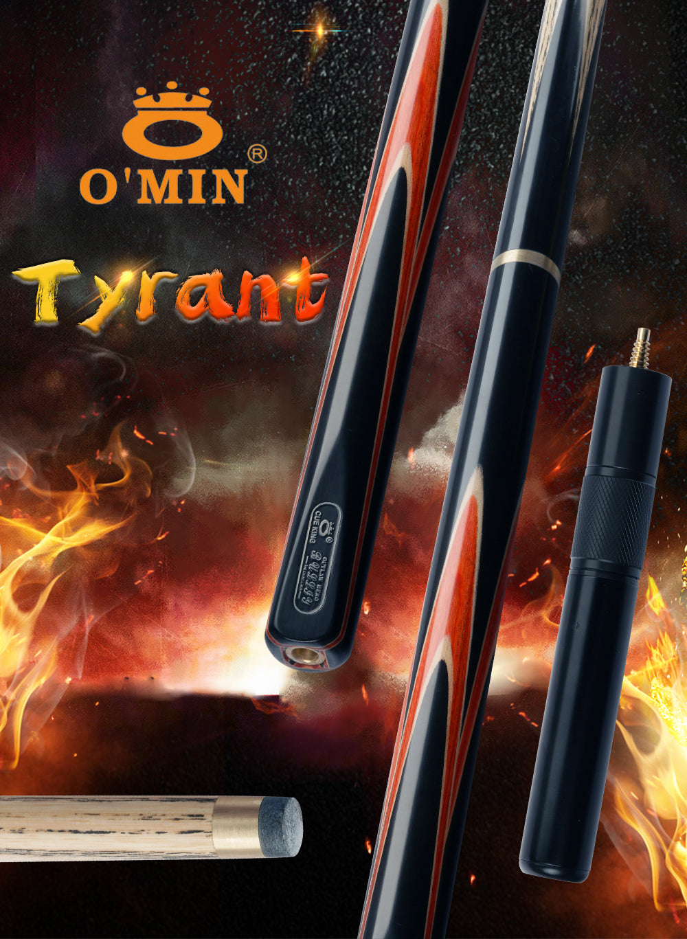 O'MIN Tyrant Snooker Cue 3/4 Piece One Piece Snooker Stick Kit with Case with Telescopic Extension 9.5mm