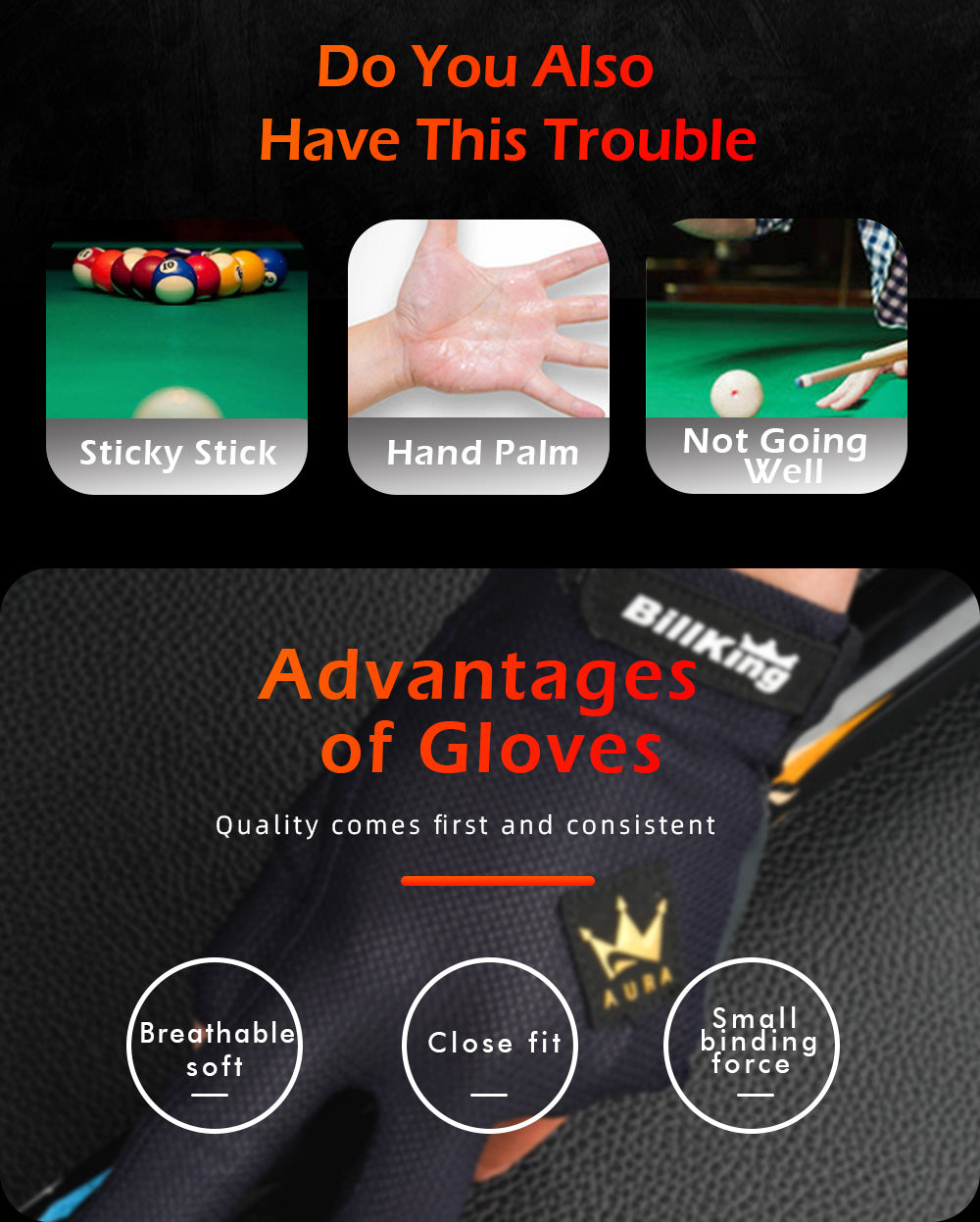 High Quality Three Fingers Billiard Pool Gloves Left Hand