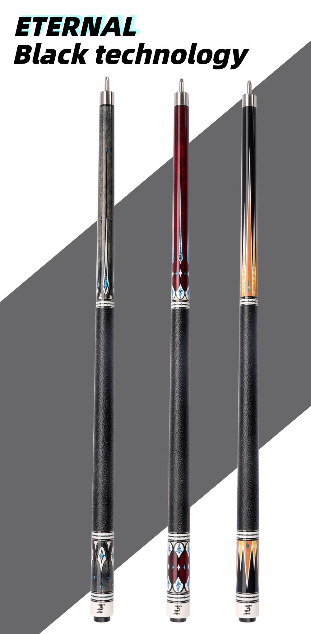 PREOAIDR 3142 Billiard Pool Cue Stick Black Technology Shaft Uni-loc Joint 10.5/11.8/ 12.75mm Rainbow Tip Professional Cue Stick