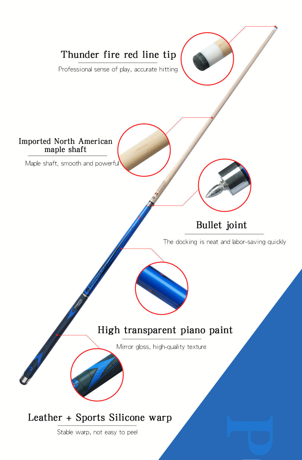 POINS AOLONG Billiard Pool Cue Maple Shaft 10/11.5/12.5mm Tip XTC Ferrule Bullet Quick Joint with Extension