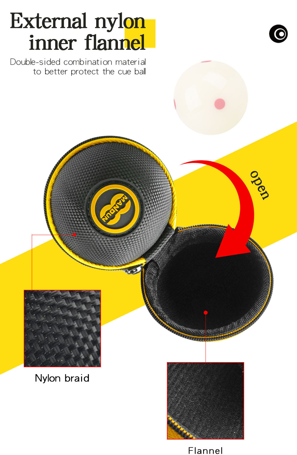 MANDUN Clip-on Cue Ball Case Nylon Fleece Material Premium Billiard Balls Holder Cue Balls Bag Pool Training Balls Case