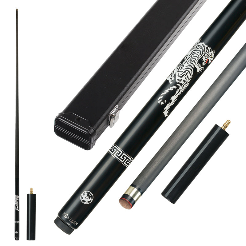 KONLLEN One Piece Snooker Cue Carbon Fiber 10.2mm Black Technology Billiard Cue Ebony Butt with Extension and Case Single Cue