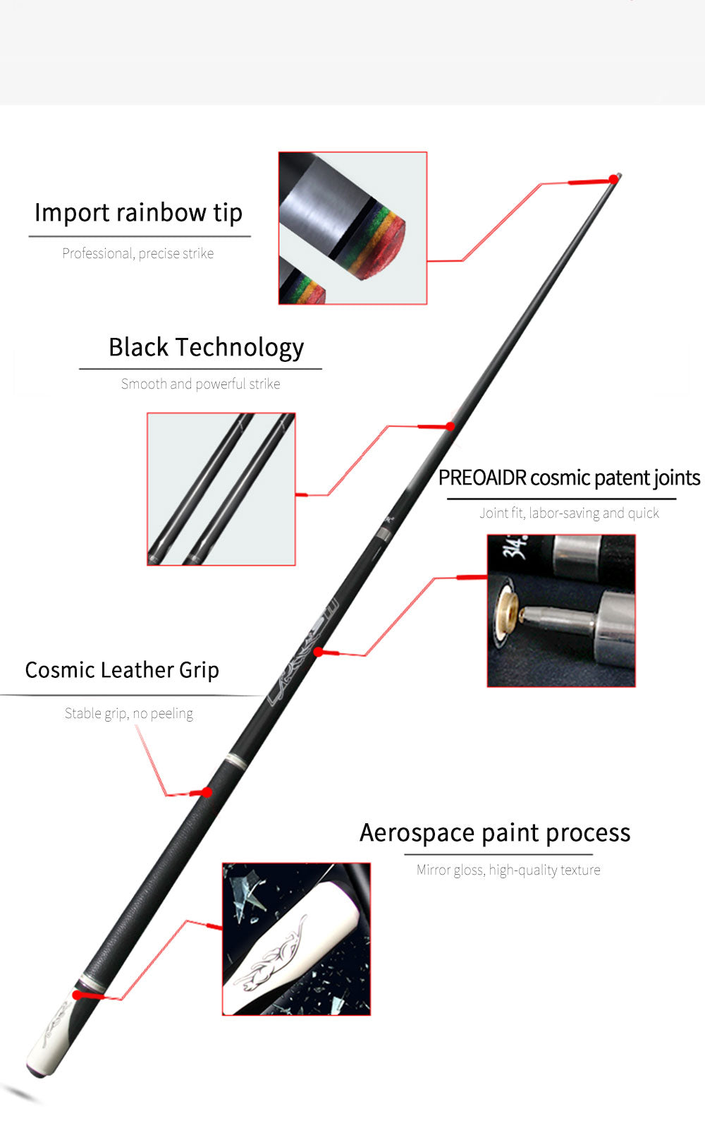 PREOAIDR 3142 Cosmos series Billard Pool Cue Maple Carbon Shaft 13mm 11.8mm 10.8mm Tip Uni-lock Joint Carbon Leather Wrap Cue