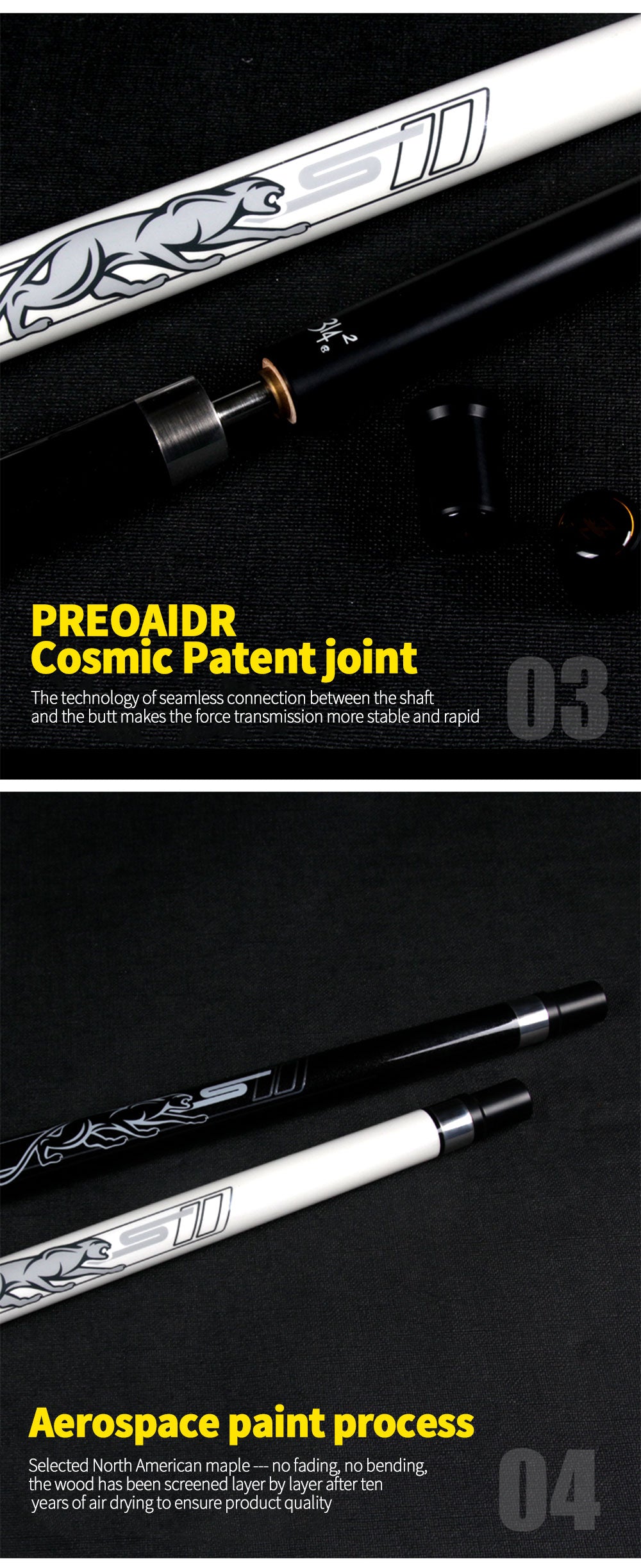 PREOAIDR 3142 Cosmos series Billard Pool Cue Maple Carbon Shaft 13mm 11.8mm 10.8mm Tip Uni-lock Joint Carbon Leather Wrap Cue