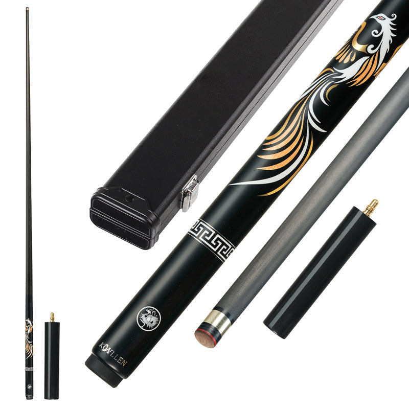 KONLLEN One Piece Snooker Cue Carbon Fiber 10.2mm Black Technology Billiard Cue Ebony Butt with Extension and Case Single Cue