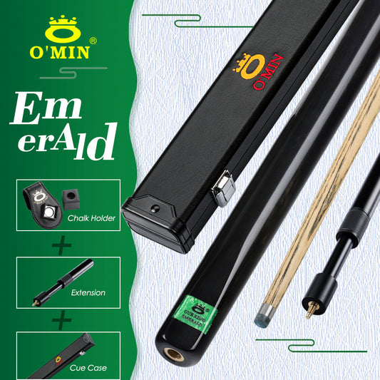 O'MIN Emerald 3/4 Snooker Cue Handmade 9.5mm Tip Case Top ebony Butt Extension Professional Billiard Snooker Cue High-end