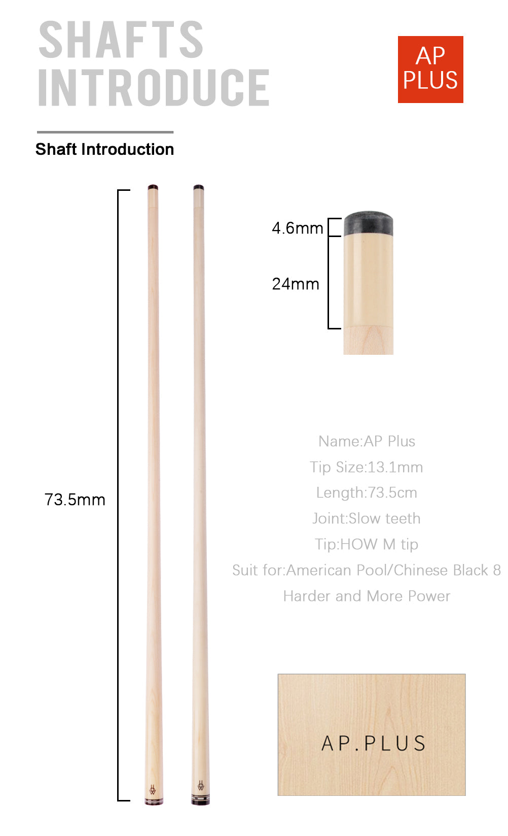 HOW AP PLUS Shaft Pool Cue Stick Shaft 3/8*8 Radial Pin 13.1mm