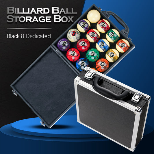 Billiard Ball Storage Box Leather Aluminum Ball Box 25cmx25cmx7.5cm Carry Handle PU Billiard Accessory for Black 8 Pool Cue