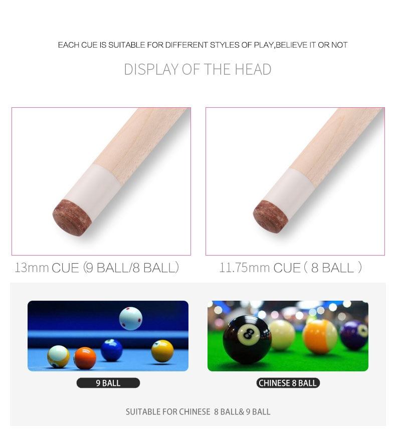 CUPPA Cue Pool Cue 11.75/13mm Tip Maple Shaft Stick Cue With Case Designed For Women 147cm Length