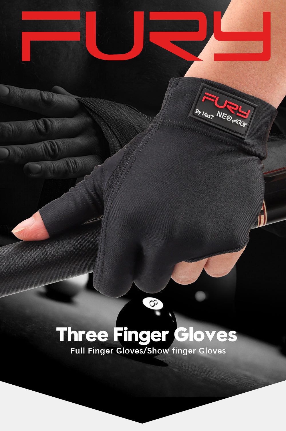 FURY Gloves Billiard Gloves Blue/Black Non-slip Lycra Fabric Pool Gloves Snooker Glove Billiard Accessories
