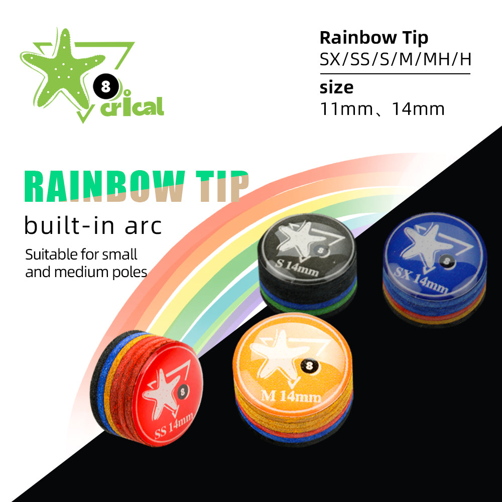 CRICAL Rainbow Tip 5pcs Billiards Tips  SX/SS/S/M/MH/H 11mm/14mm