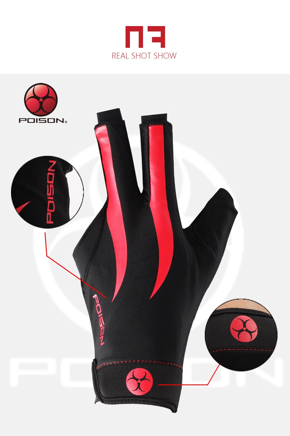 Original POISON Gloves Billiard Gloves One Piece Non-slip Lycra Fabric Pool Gloves Snooker Glove