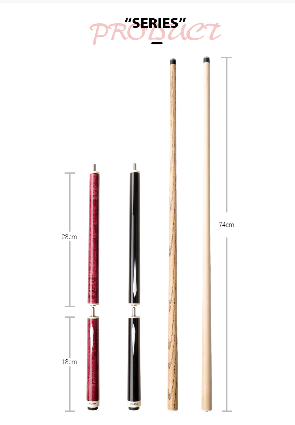 FURY JPS 3 Pieces Billiard Jump Cue Stick Ash Maple Shaft 13.8mm H5 Green Glass Fiber Tip Billar Cue Kit for Athlete