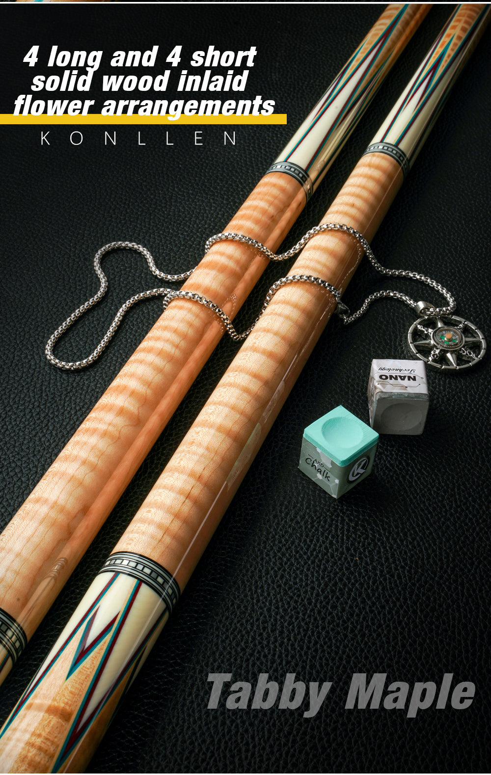 KONLLEN Carom Billiards Cue Real Inlay Low Deflection 3 Cushion Carom Cue 12 Pieces in 1 Shaft Technology 142cm 12mm Libre Cue