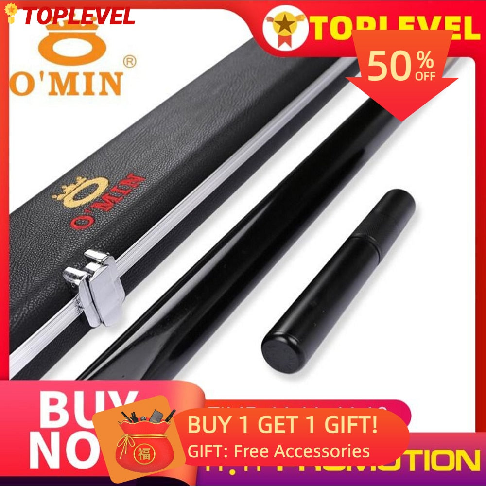O'MIN Classic Cue One Piece Snooker Cue Kit with Case with Telescopic Extension Snooker Cue 9.8mm Tip Maple Shaft Sticks