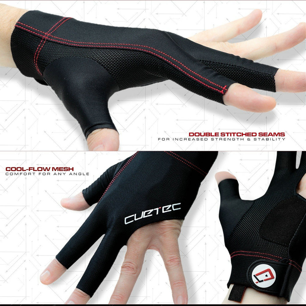 CUETEC AXIS Champion Billiards Breathable Comfortable Cue Glove Left/Right Bridge Hand Medium Three Finger Gloves