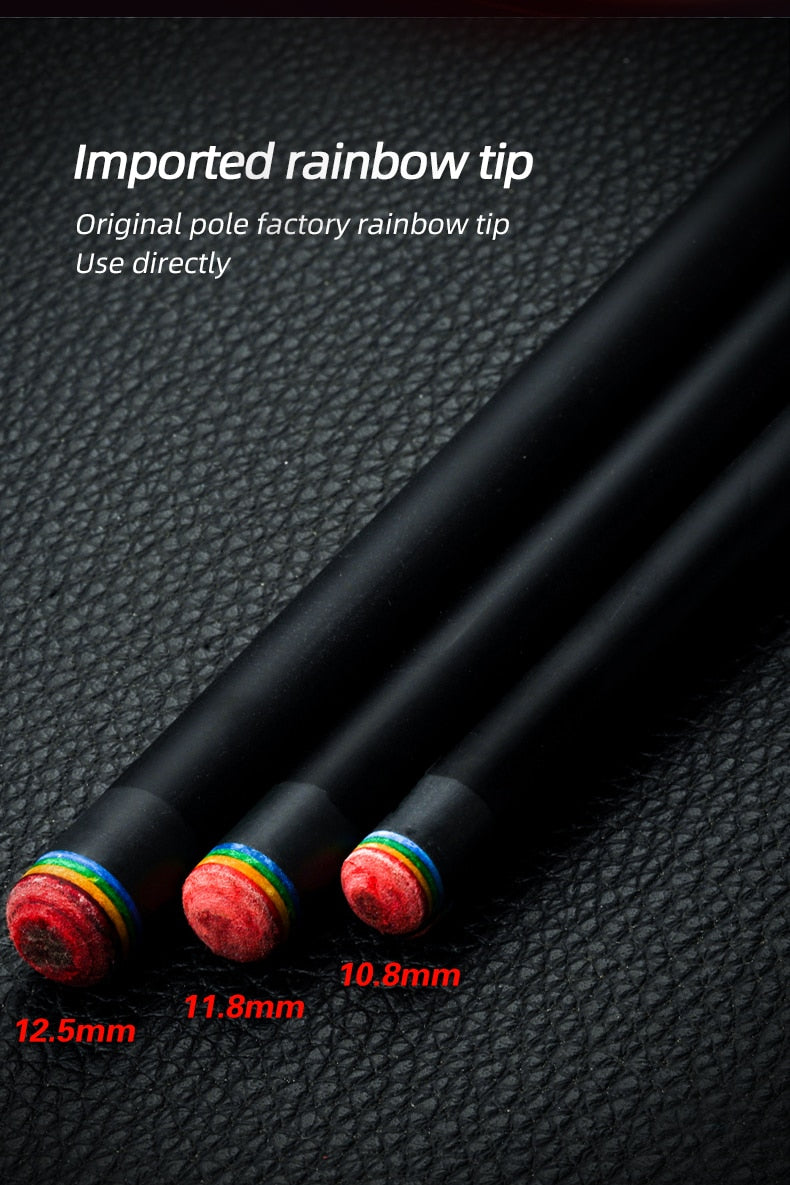 PREOAIDR 3142 King Billard Pool Cue Maple Carbon Shaft Black Technology Stick 12.5/11.8/10.8mm Rainbow Tip Uni-lock Joint Cue